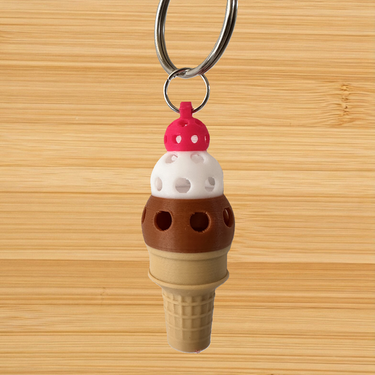 Pickleball Keychain Bag Tag Hanging Car Charm - Ice Cream Cone Design with Mini Pickleballs