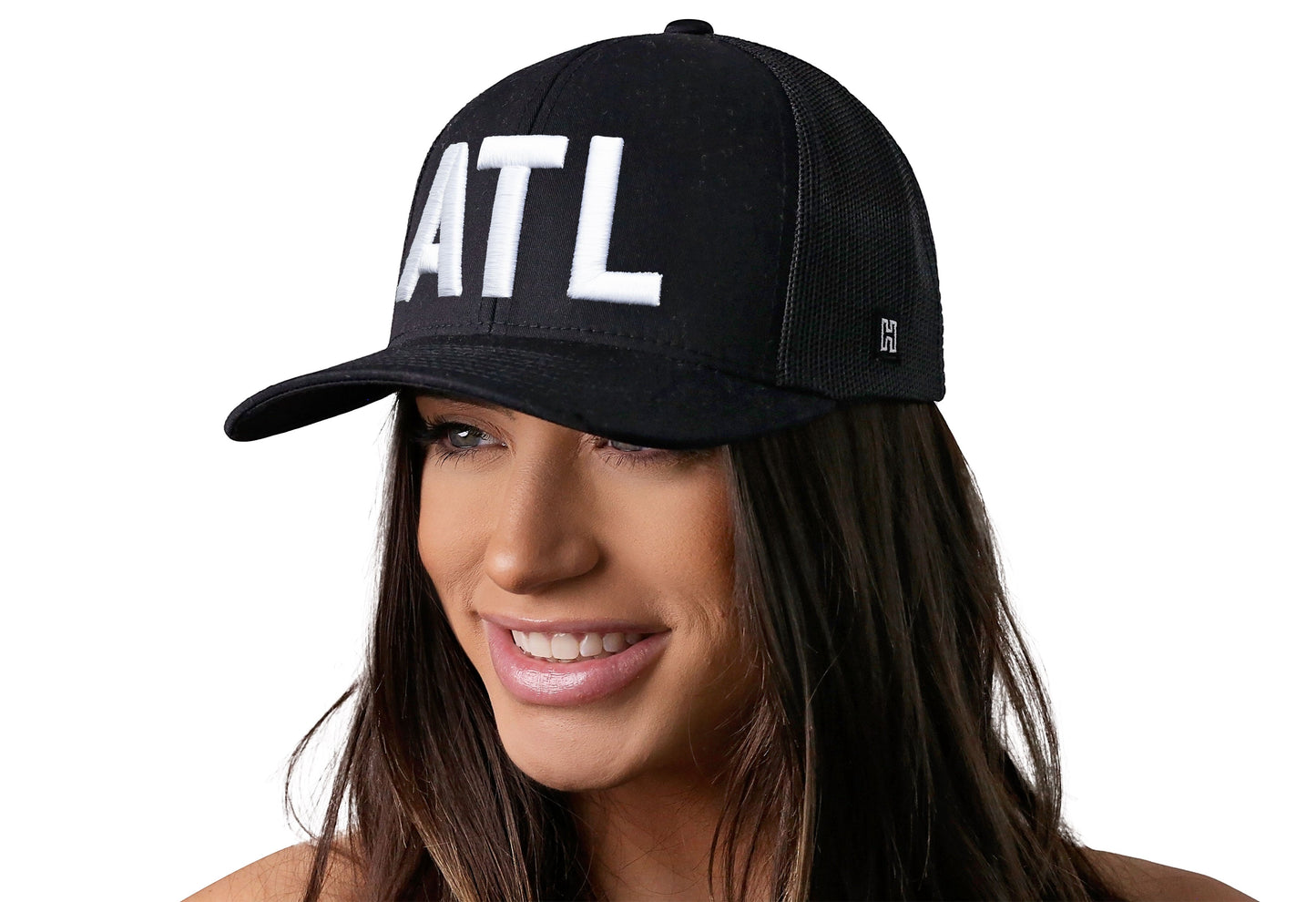 Atlanta White Block Trucker Hat | Black White ATL Block Snapback