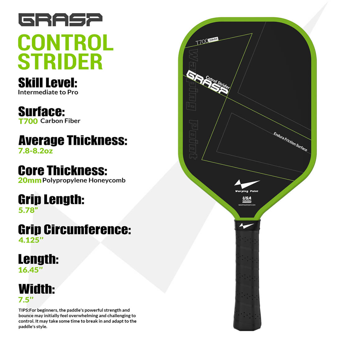 Grasp Pickleball Paddle - 20mm