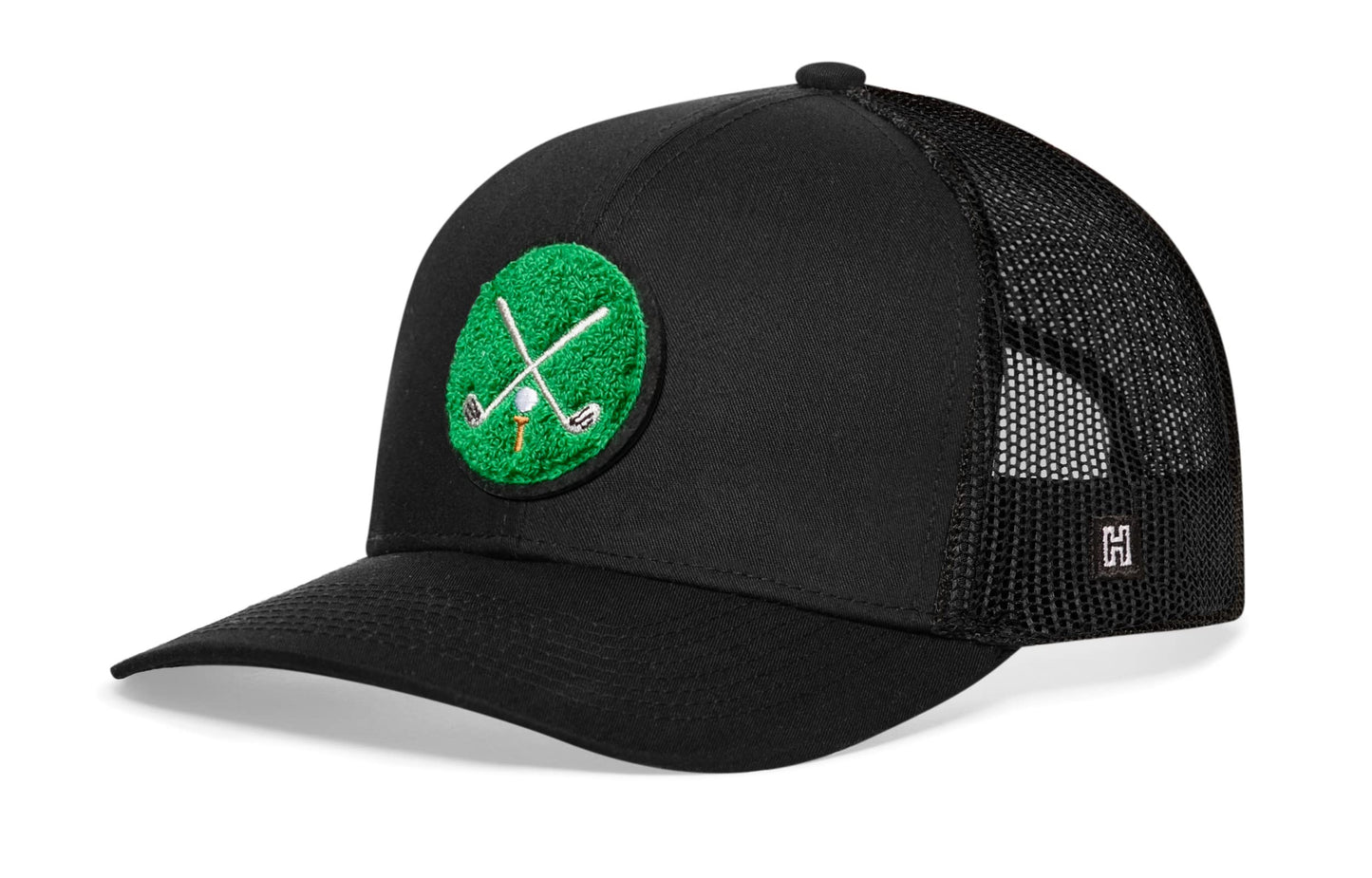 Golf Trucker Hat Chenille  |  Black Club X Snapback