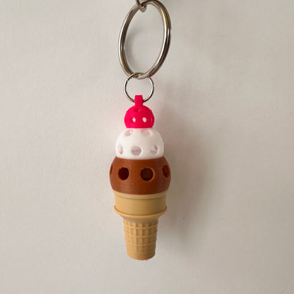 Pickleball Keychain Bag Tag Hanging Car Charm - Ice Cream Cone Design with Mini Pickleballs