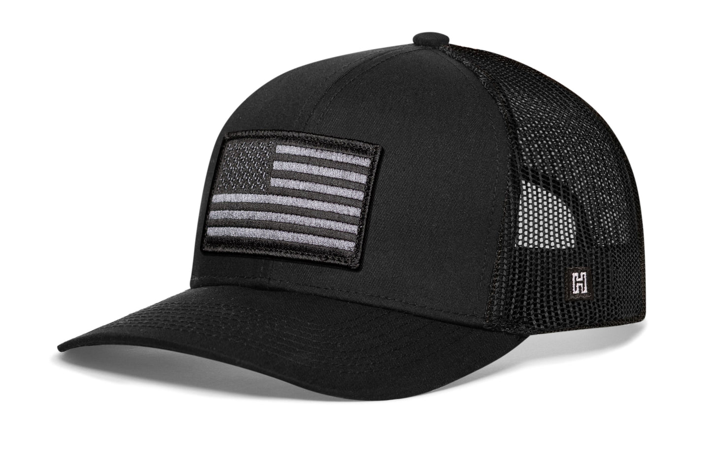 American Flag Trucker Hat  |  Black USA Tactical Snapback