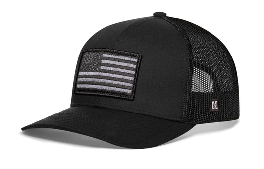 American Flag Trucker Hat  |  Black USA Tactical Snapback