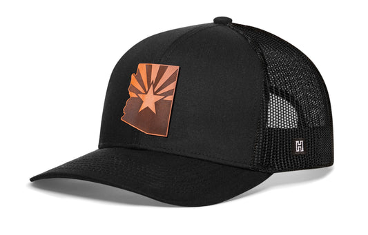 Arizona Flag Trucker Hat Leather  |  Black Arizona Flag Snapback