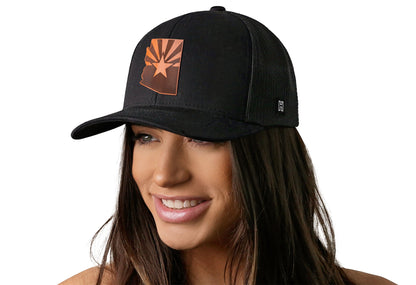 Arizona Flag Trucker Hat Leather  |  Black Arizona Flag Snapback