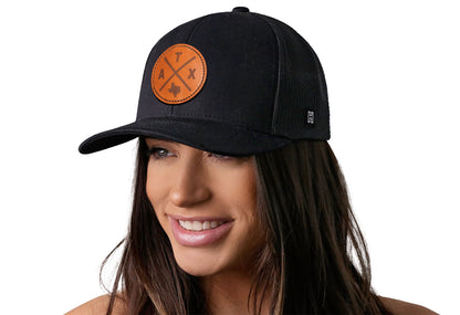 Austin Trucker Hat Leather  |  Black ATX X Snapback