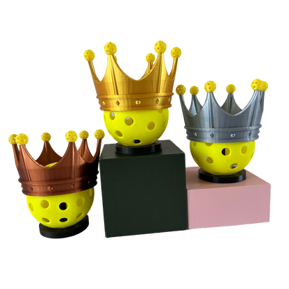 Mini Pickleball Crown Trophy Set Of 3 - Gold, Silver, Bronze With Stand - Perfect for Pickleball Tournaments & Gifts