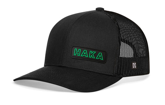 Haka Branded Trucker Hat  |  Black Rubber Patch Snapback