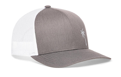 Palm Tree Trucker Hat  |  Gray-White Island Snapback
