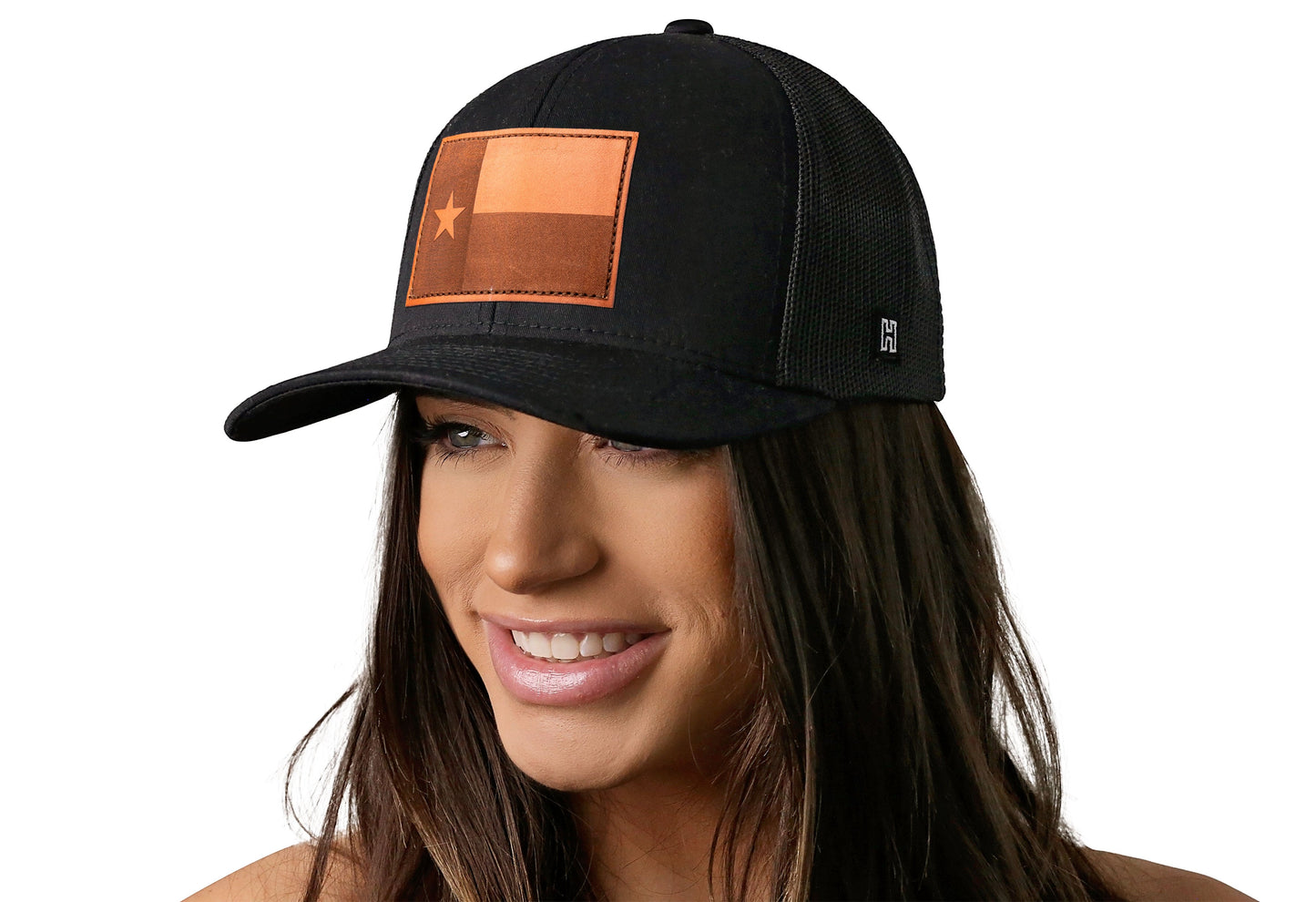Texas Flag Trucker Hat Leather  |  Black Texas Flag Snapback