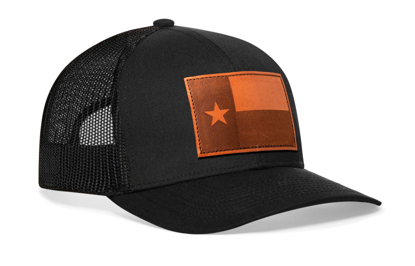 Texas Flag Trucker Hat Leather  |  Black Texas Flag Snapback