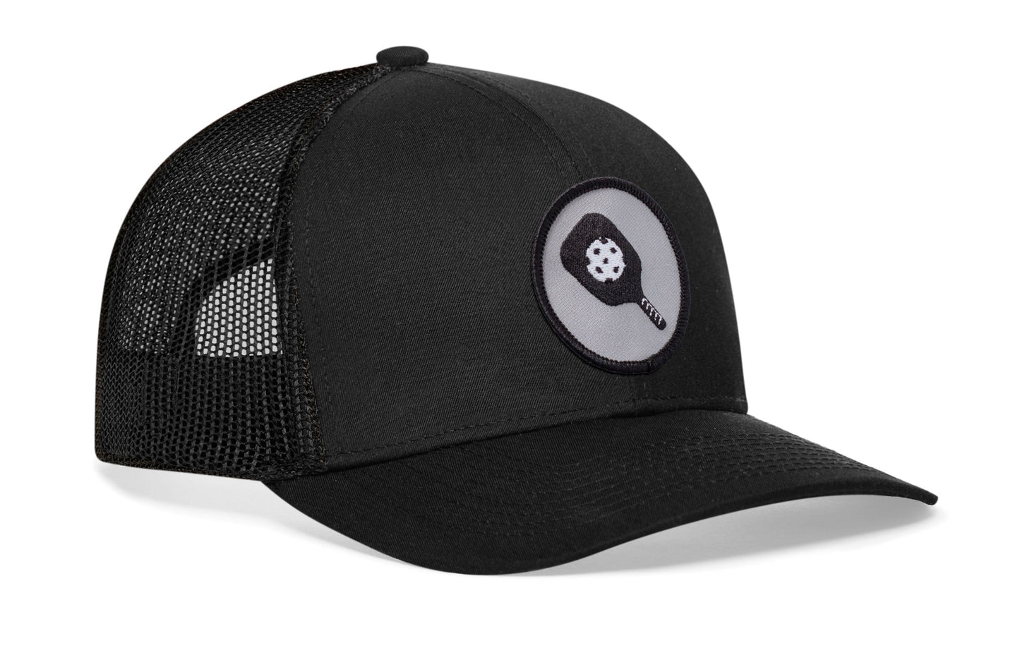 Pickleball Trucker Hat  |  Black Ball And Paddle Snapback