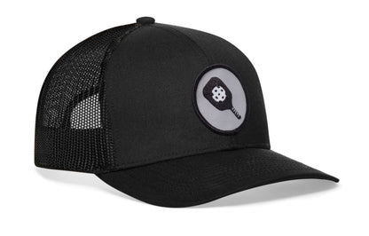 Pickleball Trucker Hat  |  Black Ball And Paddle Snapback