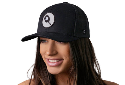Pickleball Trucker Hat  |  Black Ball And Paddle Snapback
