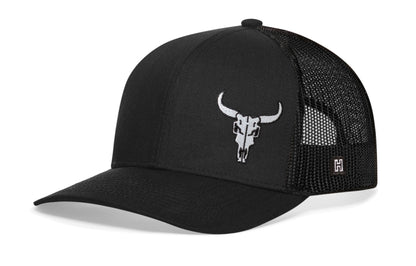 Bull Skull Trucker Hat  |  Black Bull Skull Snapback