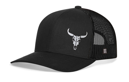 Bull Skull Trucker Hat  |  Black Bull Skull Snapback