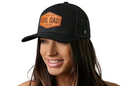 Girl Dad Leather Trucker Hat  |  Black  Snapback