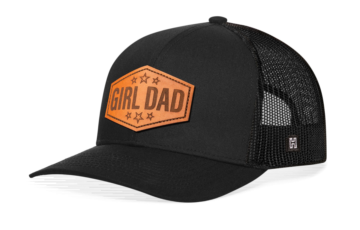 Girl Dad Leather Trucker Hat  |  Black  Snapback