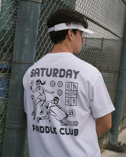 Retro Saturday Paddle Club Pickleball Tee (White)